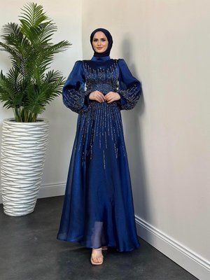 Alina Taşlı Abiye Elbise Lacivert