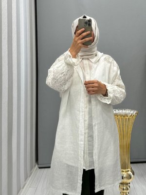 Dresssing Room Dantel Ve Taş Detaylı Kapüşonlu Ceket Beyaz