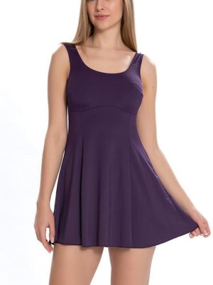 Mor Elbise Likralı Şortlu Düz Siyah Mayo