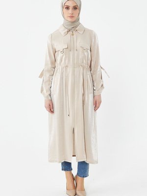 Bej Beli Ayarlanabilir Parlak Kumaş Kap