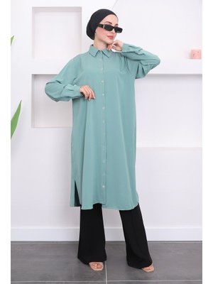 Mint Büyük Beden Düğme Detaylı Yırtmaçlı Tunik Mint Büyük Beden Düğme Detaylı Yırtmaçlı Tunik