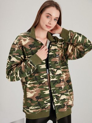 Haki Fermuarlı Dik Yaka Sweatshirt Haki Fermuarlı Dik Yaka Sweatshirt