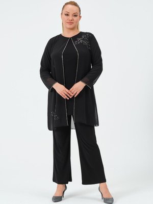 Sinem Büyük Beden Pantolonlu Şifon Abiye Takım