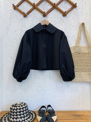 Siyah Bebe Yaka Crop Gömlek Siyah Bebe Yaka Crop Gömlek