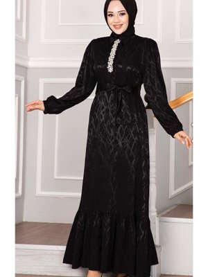 Taşlı Jakar Tesettür Abiye Elbise
