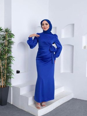 Yandan Bağlamalı Saten Abiye Elbise