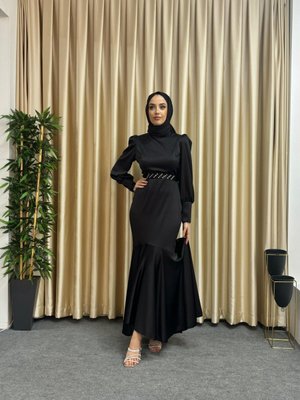 Siyah Asmin Abiye Elbise