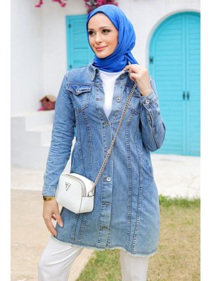 Açık Mavi Larin Püsküllü Kot Ceket