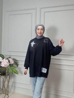 Siyah Taşlı Sweat Siyah Taşlı Sweat