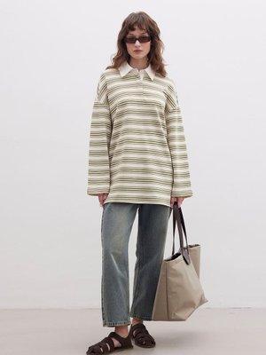 Andy Yakalı Sweatshırt İnce Çizgili Yeşil