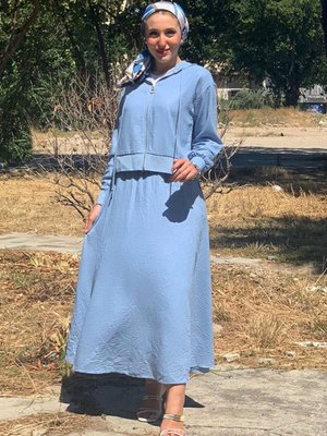 Mavi Ceketi Kapişonlu Etekli Takım Mavi Ceketi Kapişonlu Etekli Takım