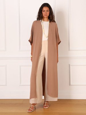 Sütlü Kahve Yarım Kollu Aerobin Abaya Ferace