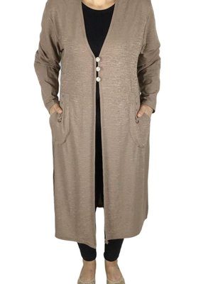 Kadın Önü Üç Düğmeli Cepli Jakarlı Yazlık Uzun Hırka Kadın Önü Üç Düğmeli Cepli Jakarlı Yazlık Uzun Hırka