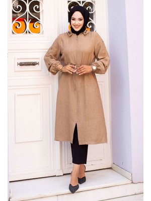 Vizon Beli İp Büzgülü Kapüşonlu Kap