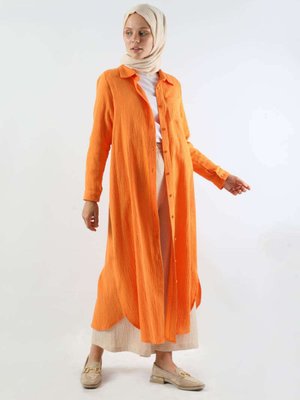Uzun Muslin Gömlek Takım Oranj Uzun Muslin Gömlek Takım Oranj