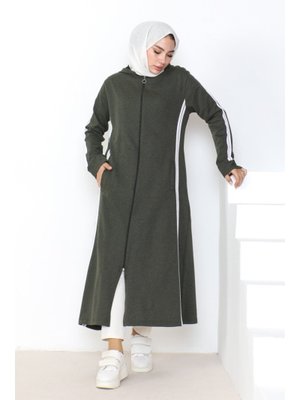 Haki Çift Şerit Detaylı Kap