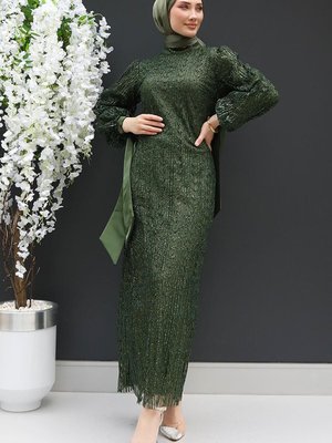 İnci Abiye Elbise Haki