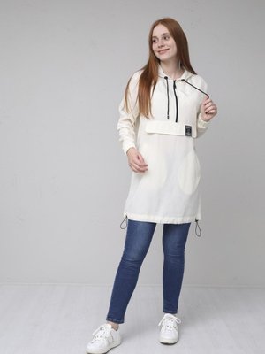 Fermuarlı Cepli Sweatshirt Ekru