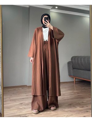 İkili Kimono Takım Kahverengi