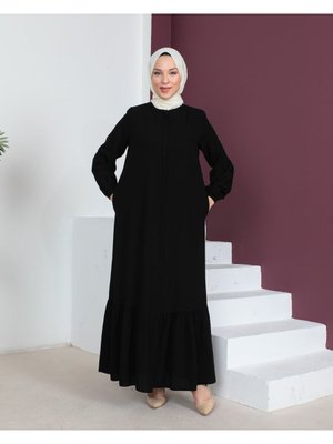 Eteği Fırfırlı Siyah Krep Kumaş Ferace Eteği Fırfırlı Siyah Krep Kumaş Ferace