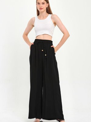 Siyah Belı Lastikli Palazzo Pantolon Siyah Belı Lastikli Palazzo Pantolon