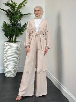 Magnus Keten Kimono Takım Krem