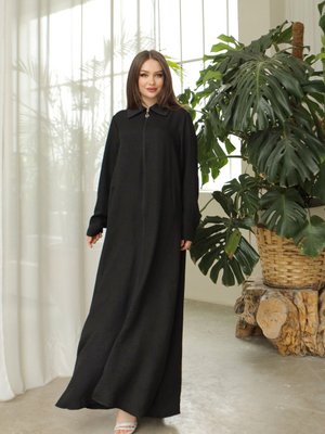 Arkası Pileli Desenli Siyah Ferace