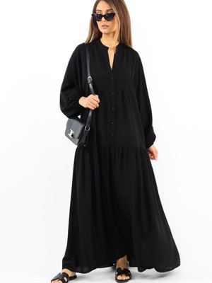 Prive Base Viskon Siyah Maksi Boy Yazlık Elbise