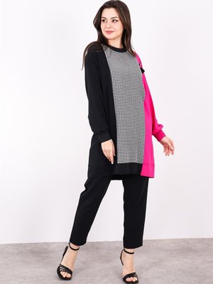 Piti Kare Deatylı Aerobin Tunik Black Fuşya