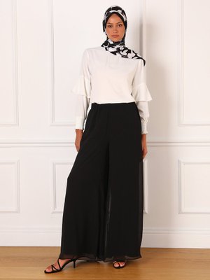 Siyah Tam Astarlı Şifon Pantolon Etek Siyah Tam Astarlı Şifon Pantolon Etek
