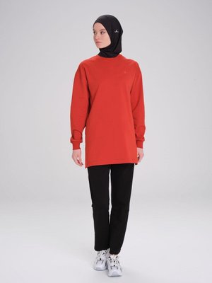 Yumuşak Dokulu Oversize Kiremit Basic Günlük Sweatshirt Act