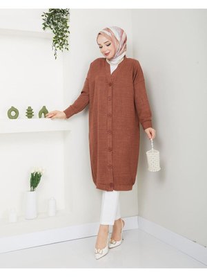 Sofya Keten Düğmeli Giy Çık Serisi Tunik Kahverengi (standar Beden Uyumlu Boy: