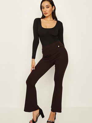 Brown Gold Düğme Detaylı İspanyol Paça Tayt Pantolon