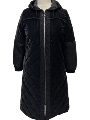 Siyah Yasmin Kuzu Yün Ve Süet Karışımlı Çift Cepli İç Astarlı Ara Boy Mont