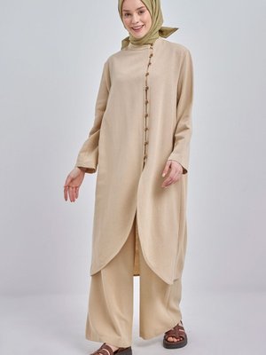 Bej Hakim Yaka Pantolonlu Takım