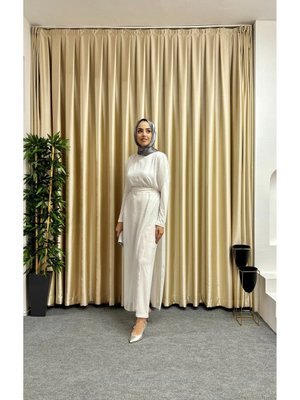 Şifon Seyyar Kemerli Uzun Tulum Elbise