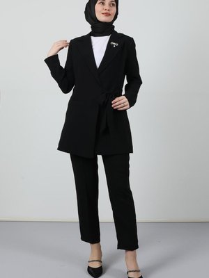 Taşlı Broşürlü Takım Siyah
