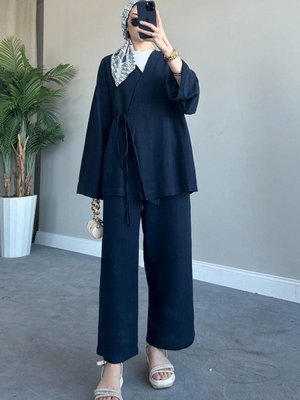 İnce İpli Keten Takım Lacivert