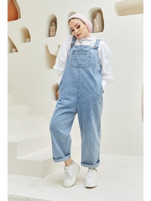 Mavi Rahat Kalıp Cepli Kot Tulum Mavi Rahat Kalıp Cepli Kot Tulum