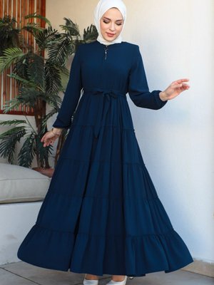 Katlı Büzgülü Medine Ipeği Lacivert Ferace Katlı Büzgülü Medine Ipeği Lacivert Ferace