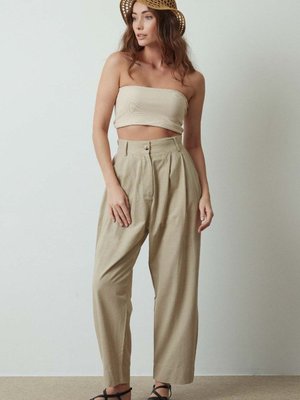 Pileli Vizon Keten Pantolon