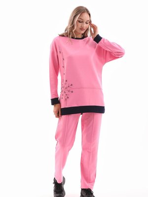 Pembe Kristal Motif Taşlı Eşofman Takım