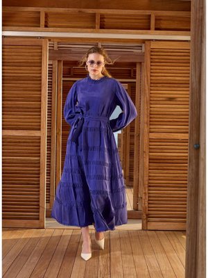 Kat Detaylı Misswenche Elbise Mor