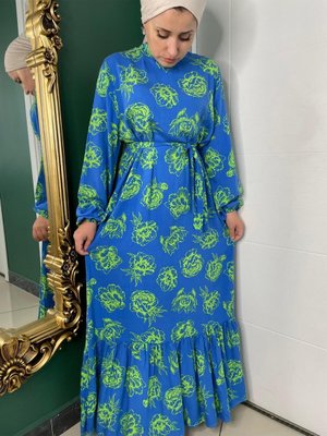 Tesettür Viskon Yazlık Fırfırlı Elbise