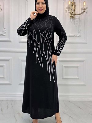 Kadın Siyah Taşlı Büyük Beden Abiye Elbise T Kadın Siyah Taşlı Büyük Beden Abiye Elbise T