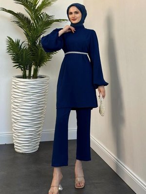 Larmina Beli İncili Pantolon Takım Lacivert