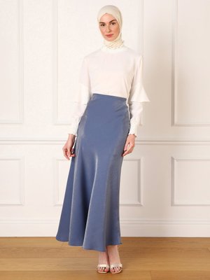 Mavi Simli Kumaş Şık Etek