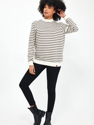 Beyaz Haki Bisiklet Yaka Çizgili Sweatshirt Beyaz Haki Bisiklet Yaka Çizgili Sweatshirt