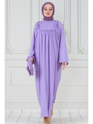 Lila Fırfırlı Robalı Bürümcük Elbise Lila Fırfırlı Robalı Bürümcük Elbise