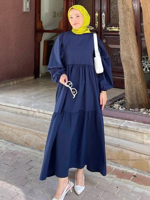 Balon Kol Katlı Yazlık Elbise Balon Kol Katlı Yazlık Elbise